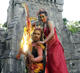 Fire king and queen stilt walking  walkabout characters