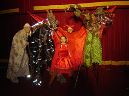 Red riding hood and the big bad wolf stilt walker performance Glasgow